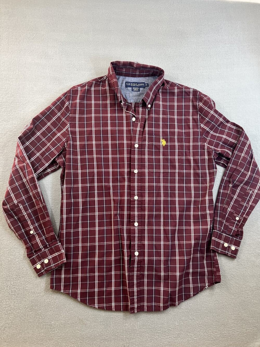 US Polo Assn Men's Large Burgundy Plaid Long Sleeve Button-Down Shirt M